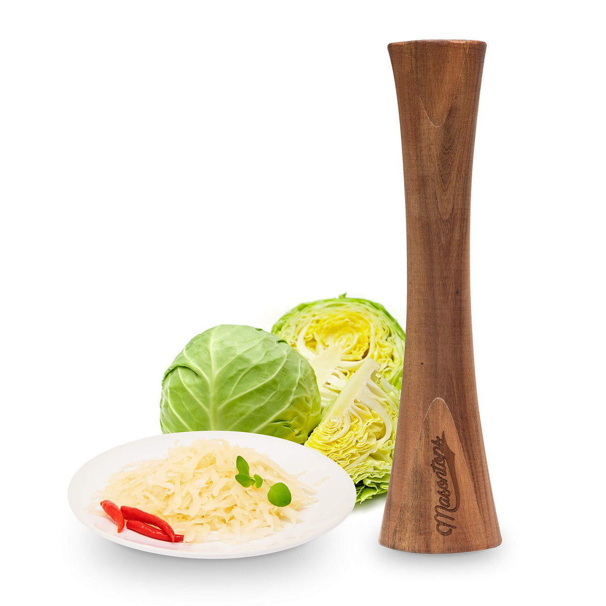 Masontops Aplastador Verduras para fermentación en frascos con madera de acacia.