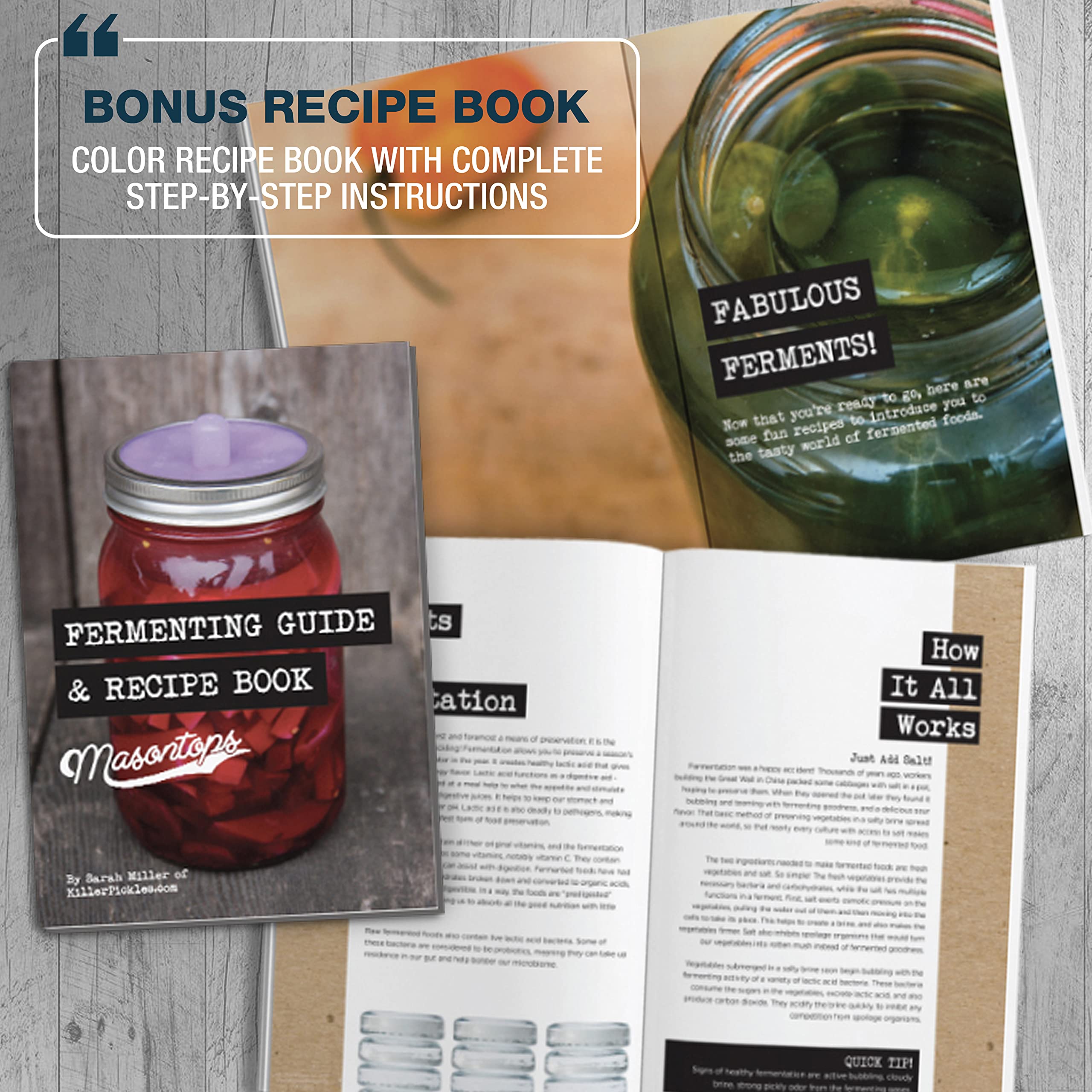 Masontops libro de recetas impresas con ideas para fermentar en casa.
