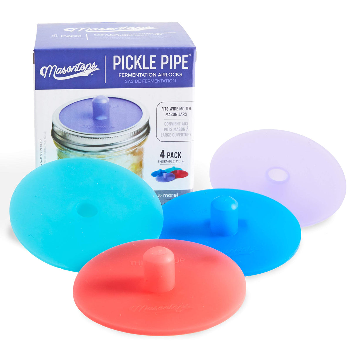 Masontops Pickle Pipes: tapa con válvula para fermentación sin agua y ventilación.