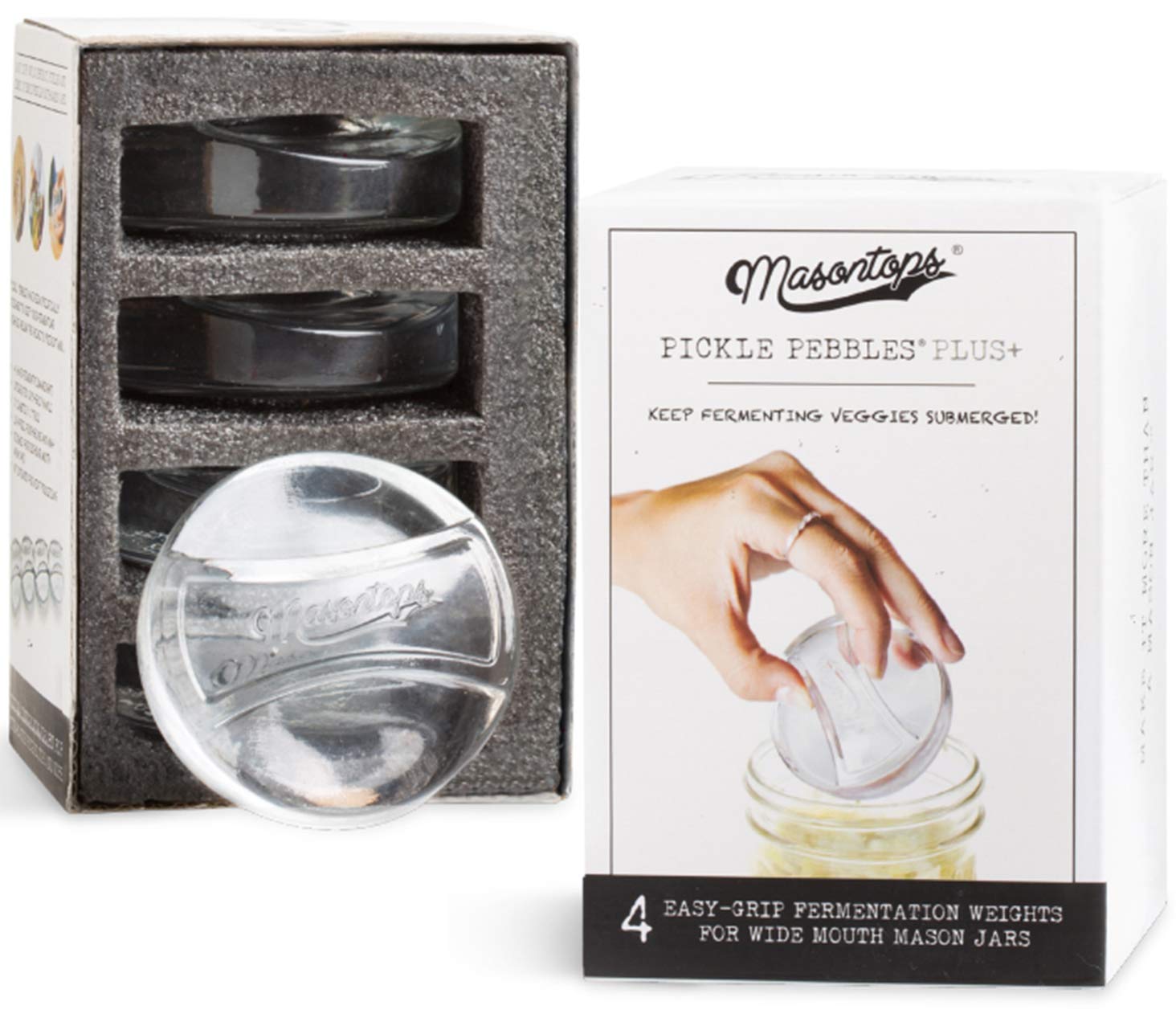 Masontops Pickle Infinity: Piedras para frasco boca-ancha, mantienen fermentación estable.