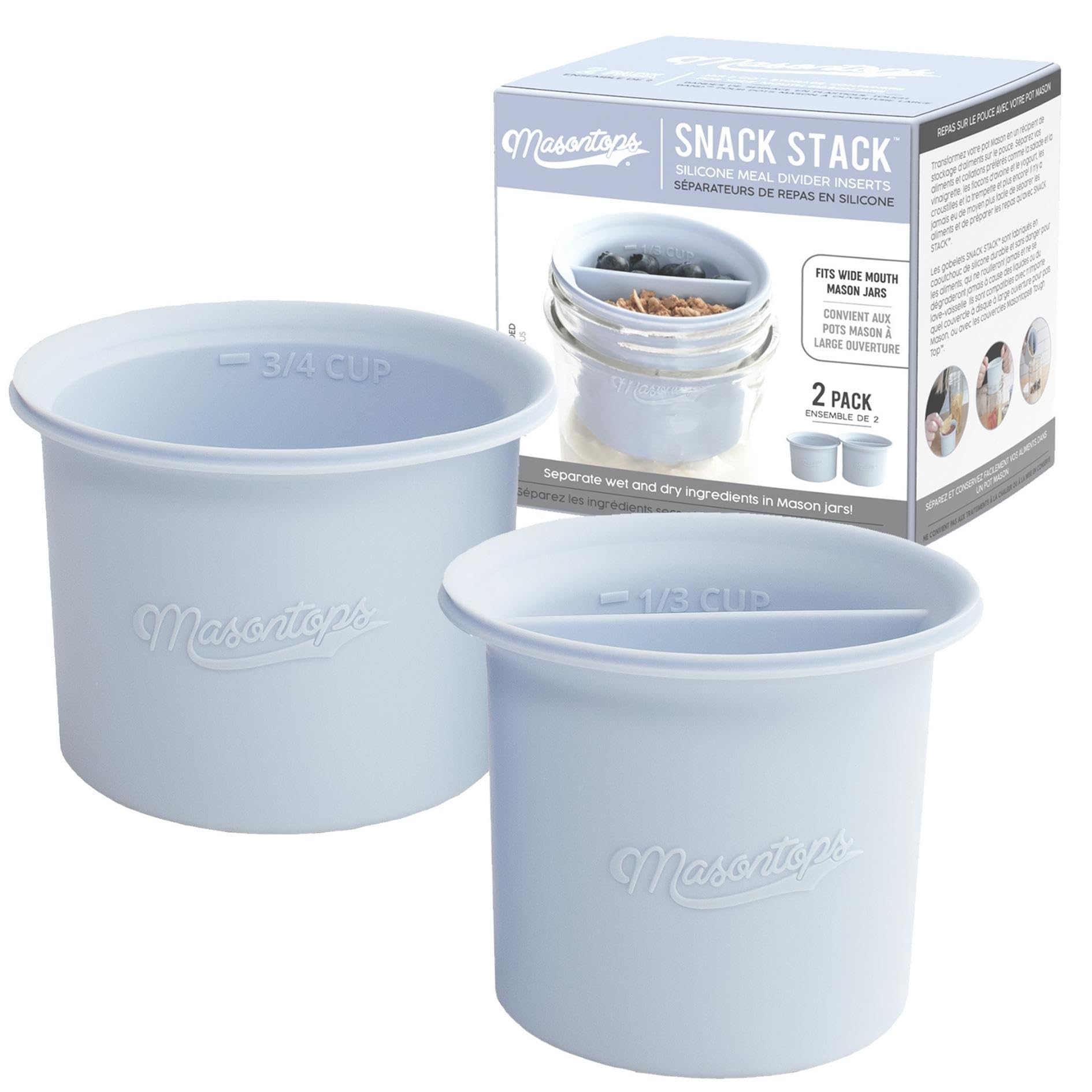 Masontops Snack Stack con divisores de silicona para tarro de boca ancha