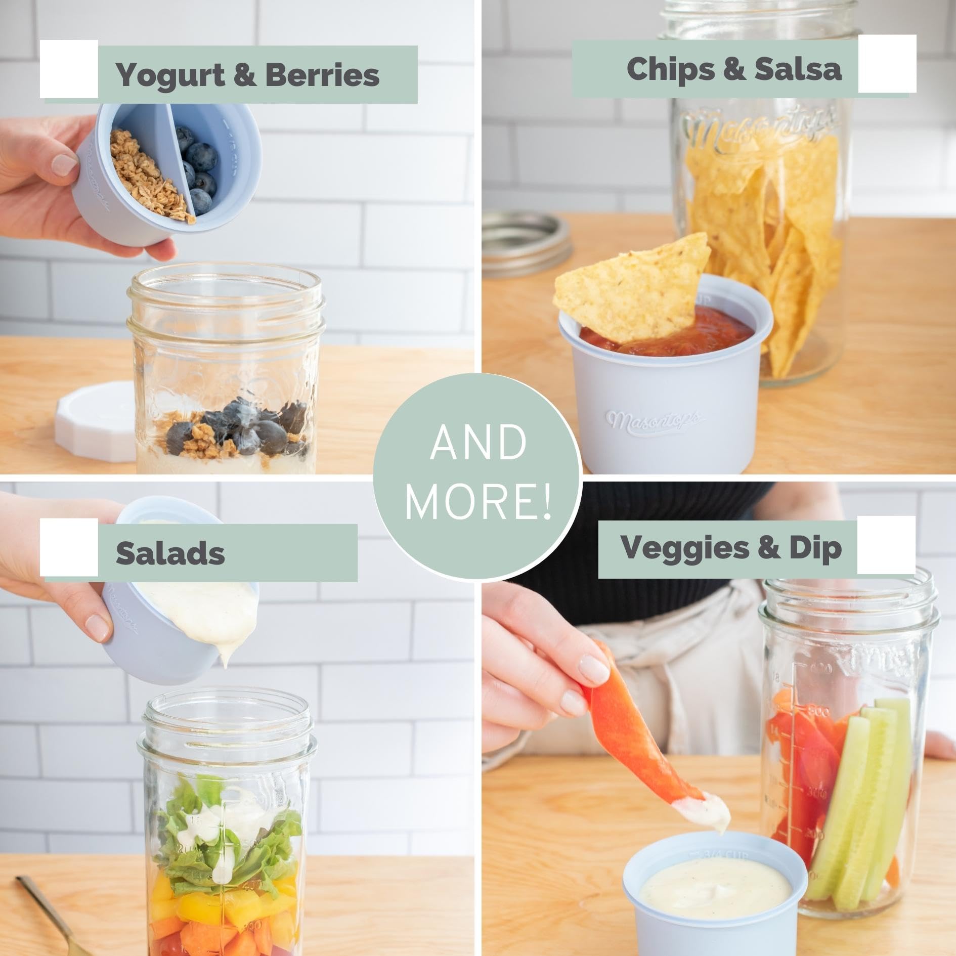 Masontops Snack Stack tarros Mason de boca ancha listos para llevar