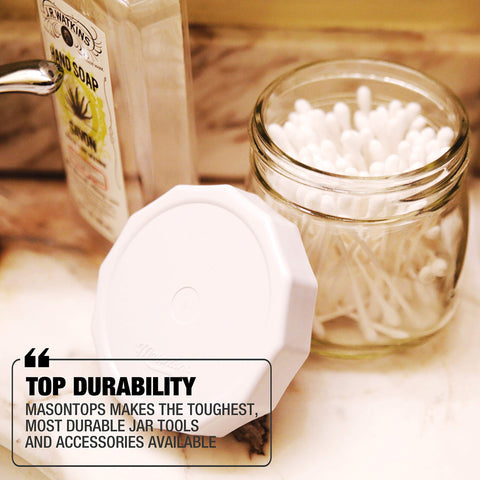 Masontops Tough Tops: tapa boca ancha anti-derrame para bebidas y caldos.