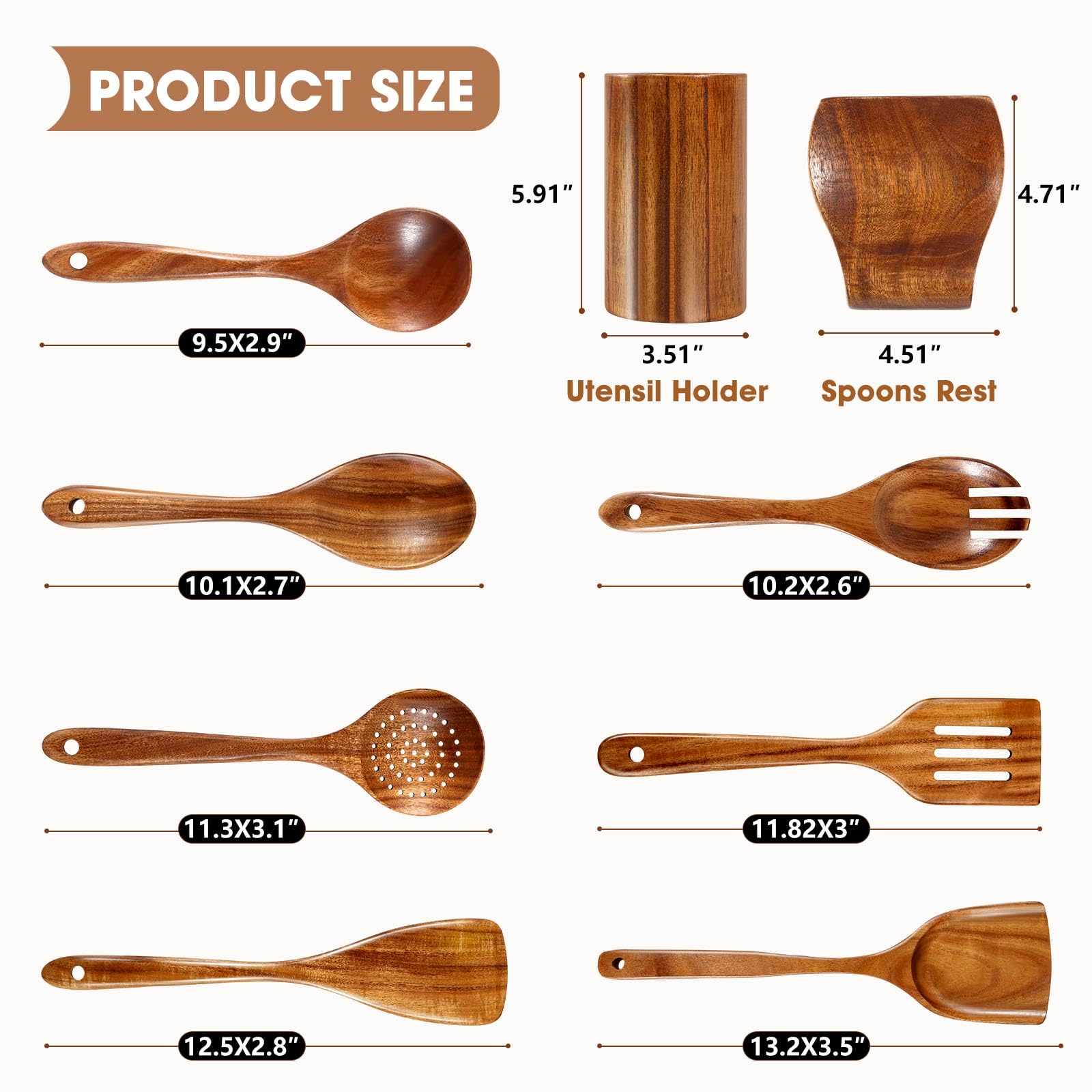 MASSUGAR: cucharas para ensalada de teca, ideales para servir con tacto suave.