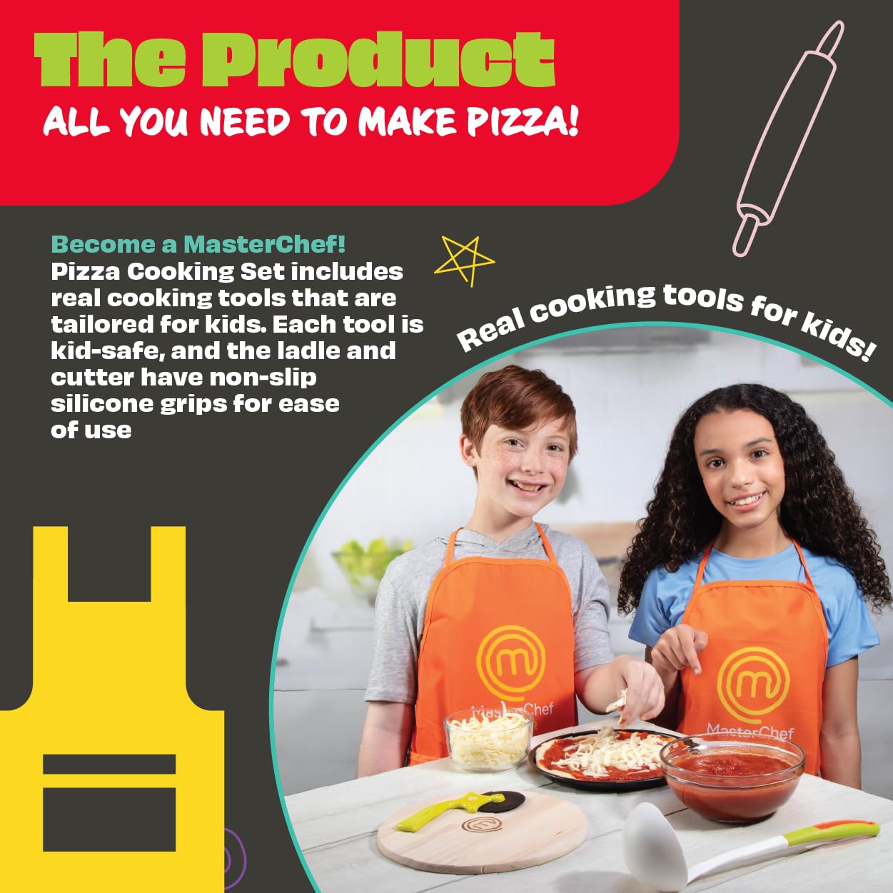 MasterChef Junior tabla de pizza de madera para cortar y servir