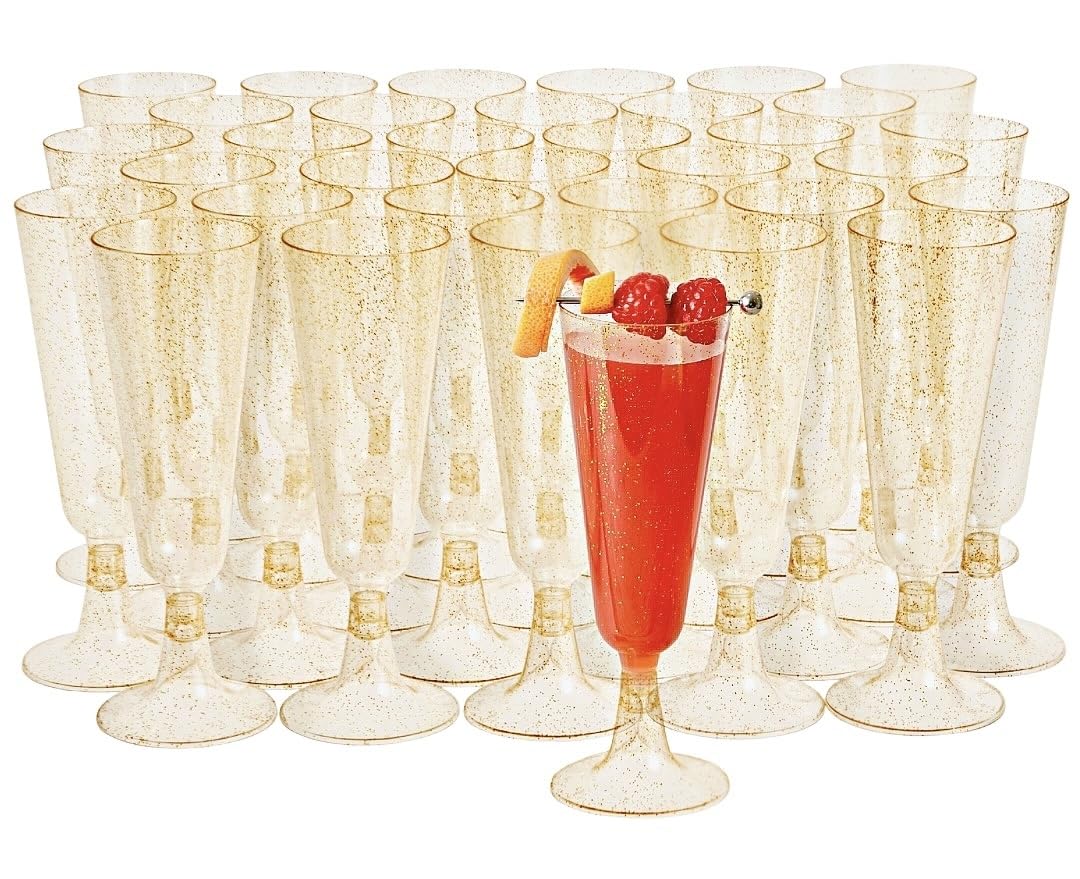 MATANA copas plástico doradas brillantes para brindar en bodas y eventos.