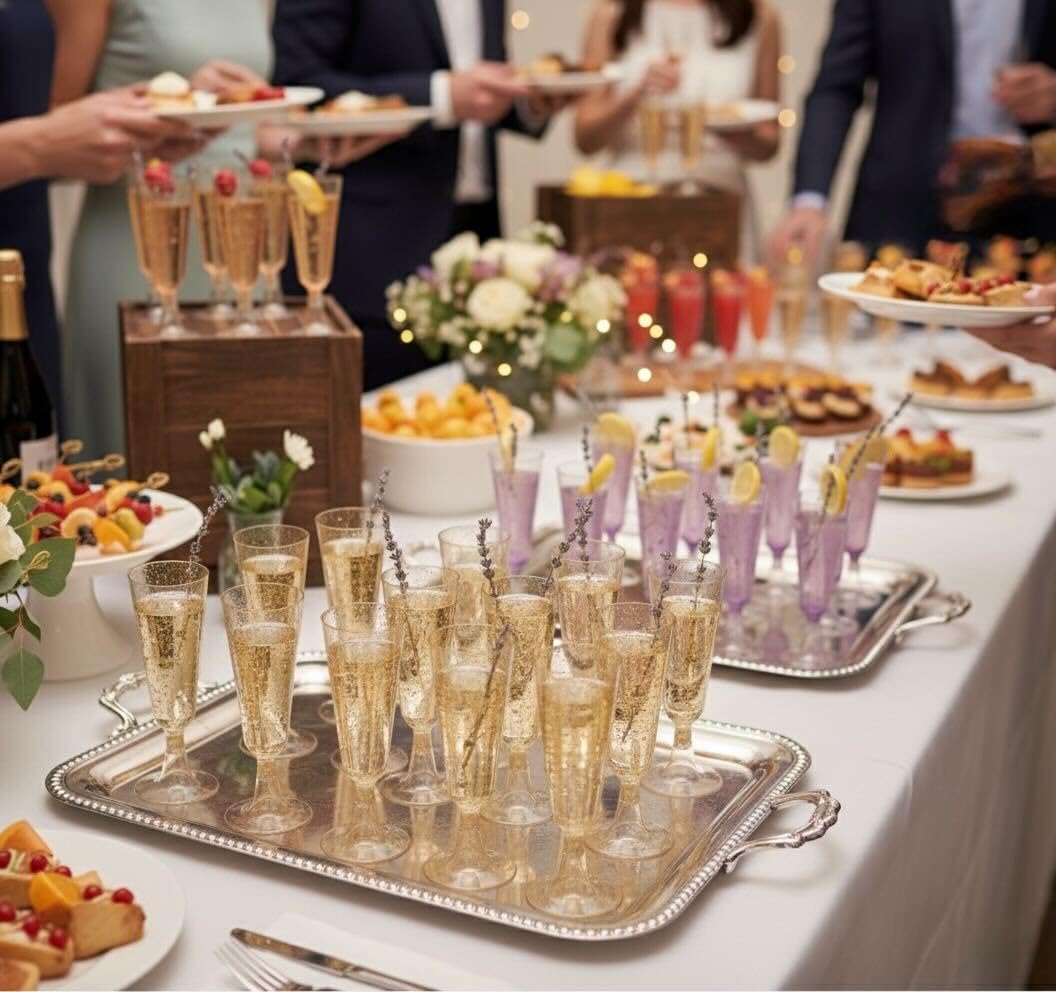 MATANA copas plástico dorado con brillo para mimosas y cócteles festivos.