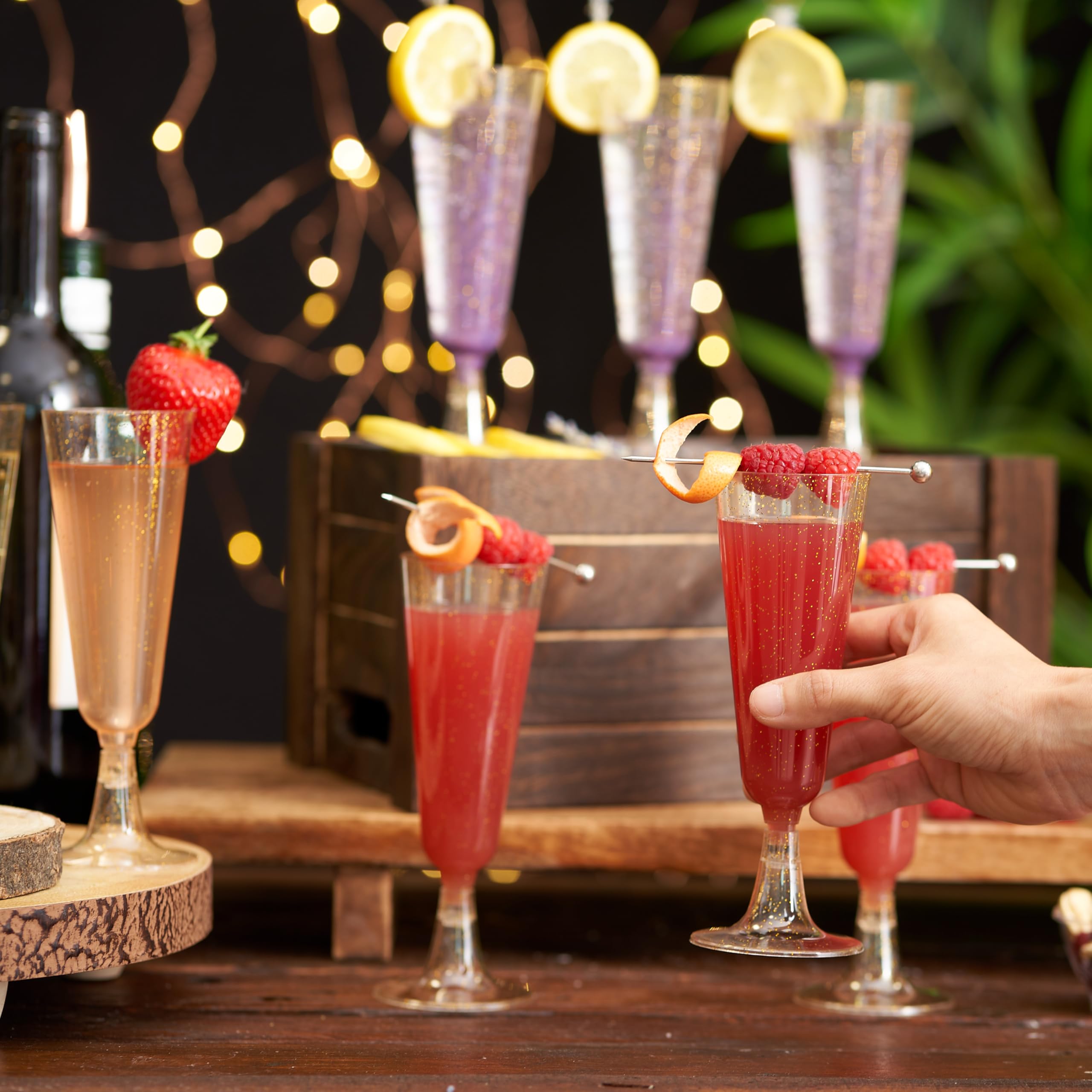MATANA copas plástico para mimosas y bebidas espumosas en brindis.