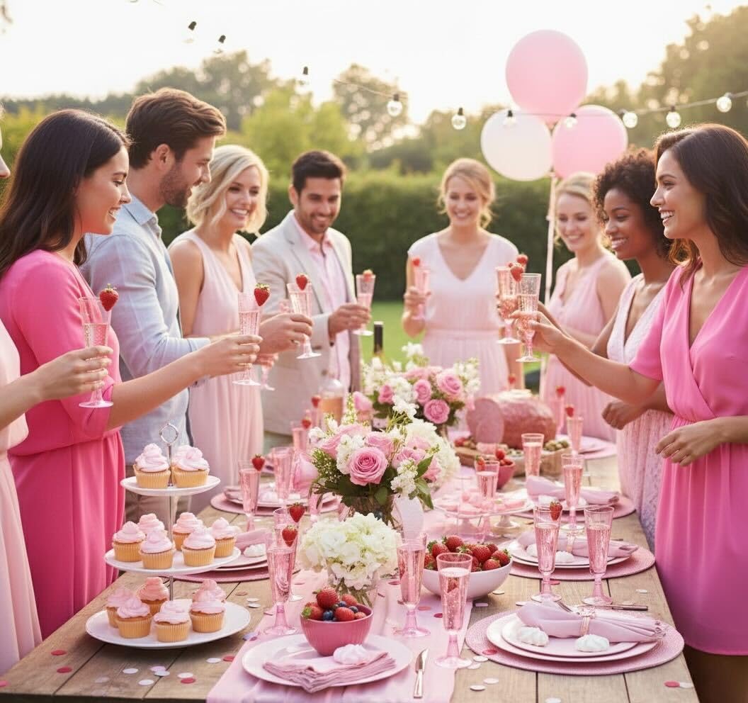 Copas MATANA para catering, brillo rosa y diseño llamativo.