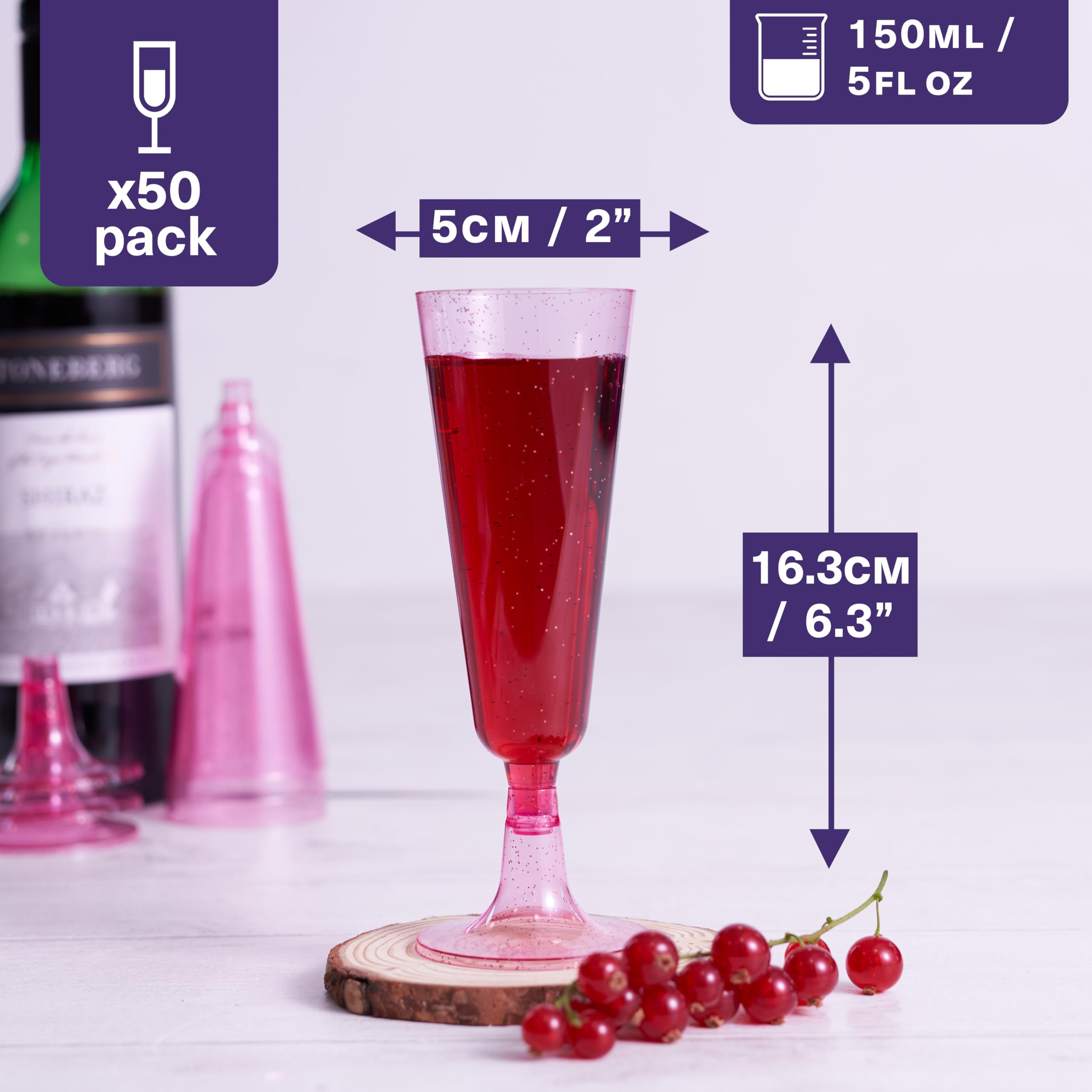 Copas MATANA con brillo rosa, para mimosas y cócteles en fiestas.