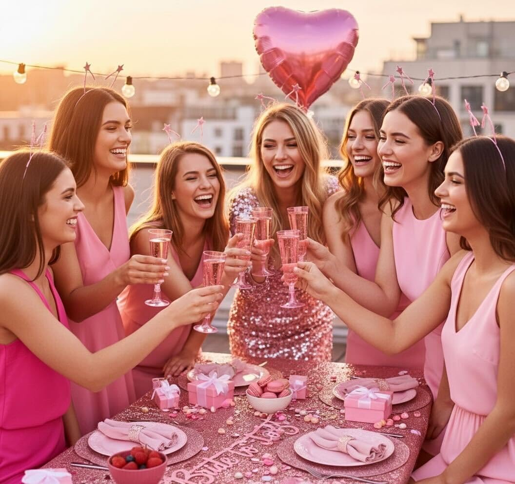 MATANA copa champán plástico con brillo rosa, perfecta para bodas y eventos.