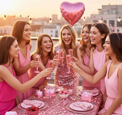 MATANA copa champán plástico con brillo rosa, perfecta para bodas y eventos.
