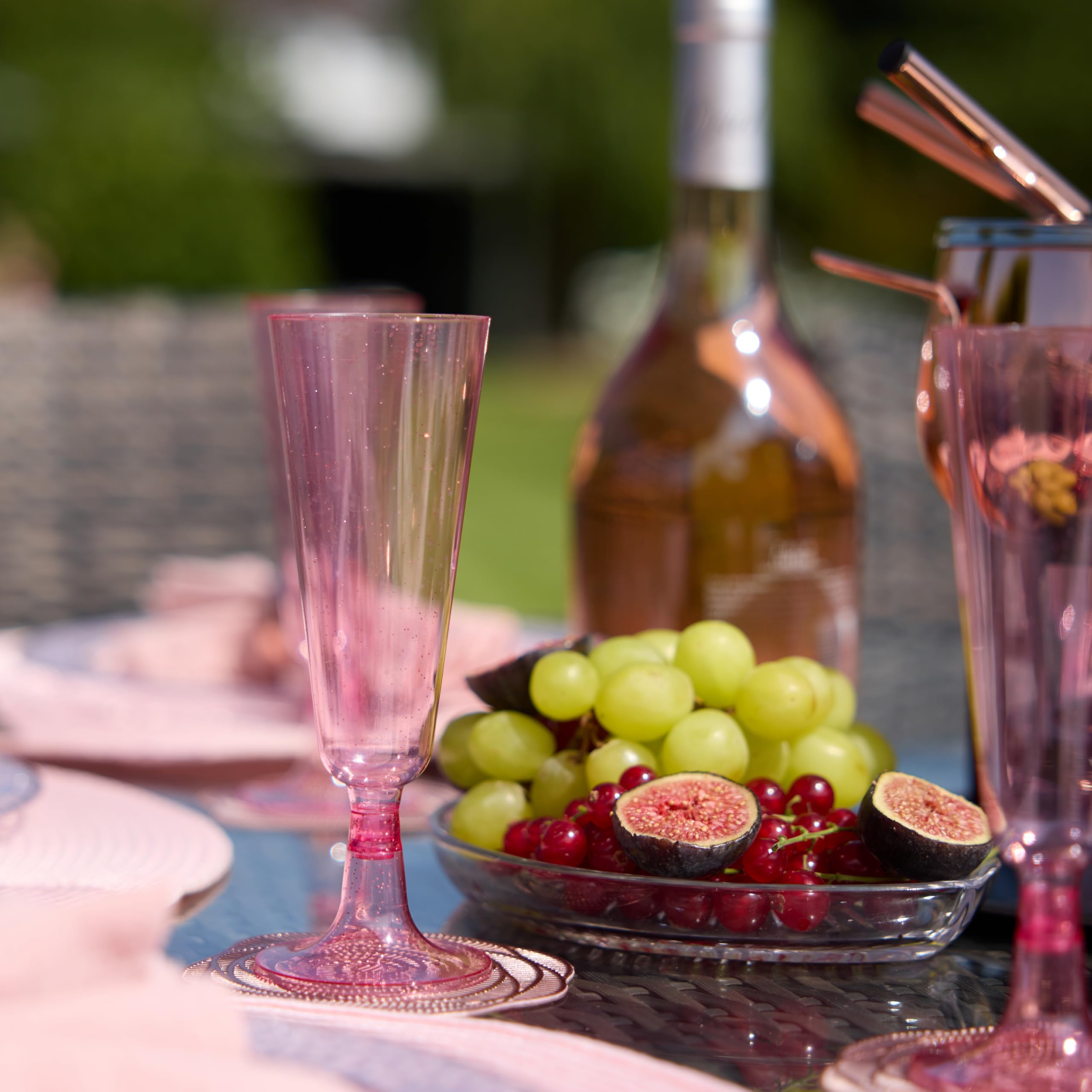 Copa MATANA rosada con brillo para catering y recepciones.