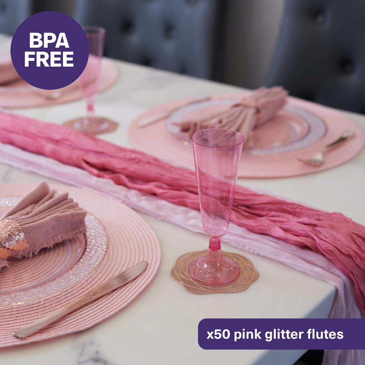 MATANA copas de exterior en plástico rosa con brillo ligero.