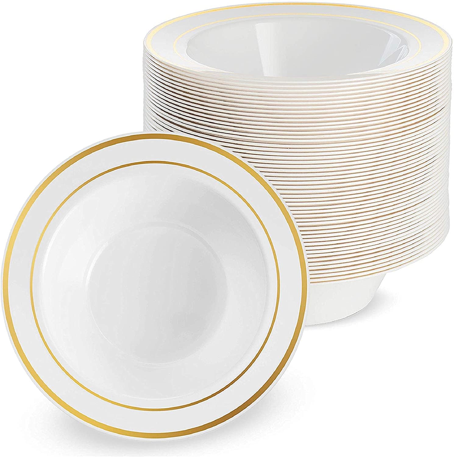 MATANA plato plástico blanco con borde dorado para eventos