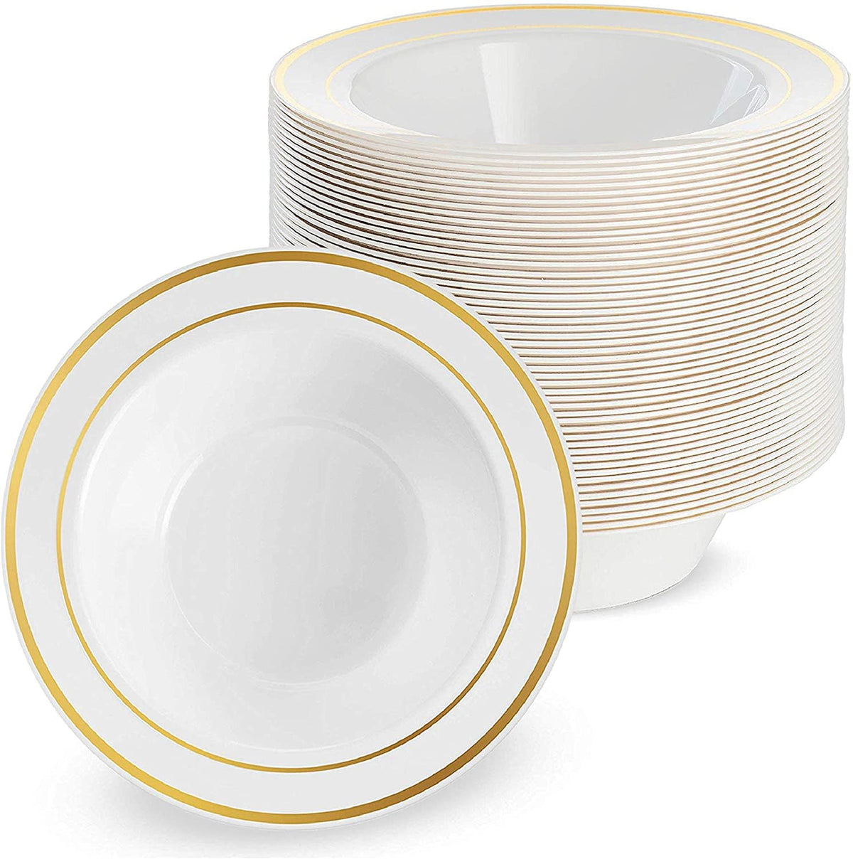 MATANA plato plástico blanco con borde dorado para eventos