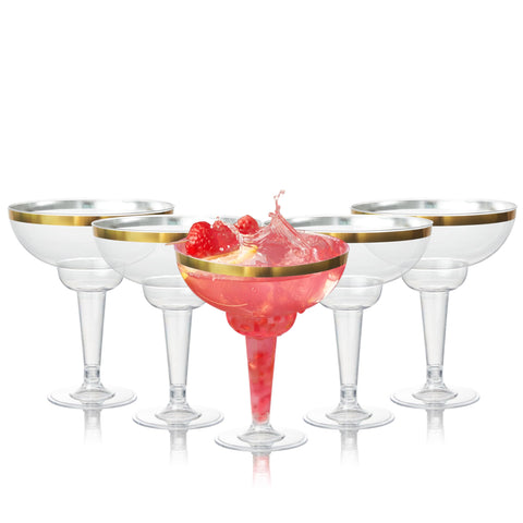 MATANA vaso margarita plástico con borde dorado, ideal para fiestas al aire libre.