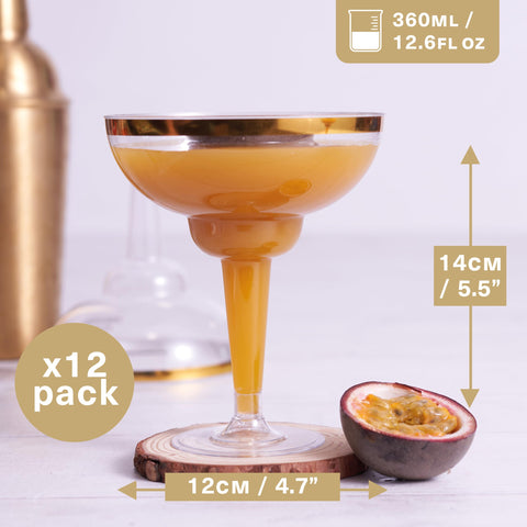 MATANA vaso margarita plástico con borde dorado, perfecto para recepciones con estilo.