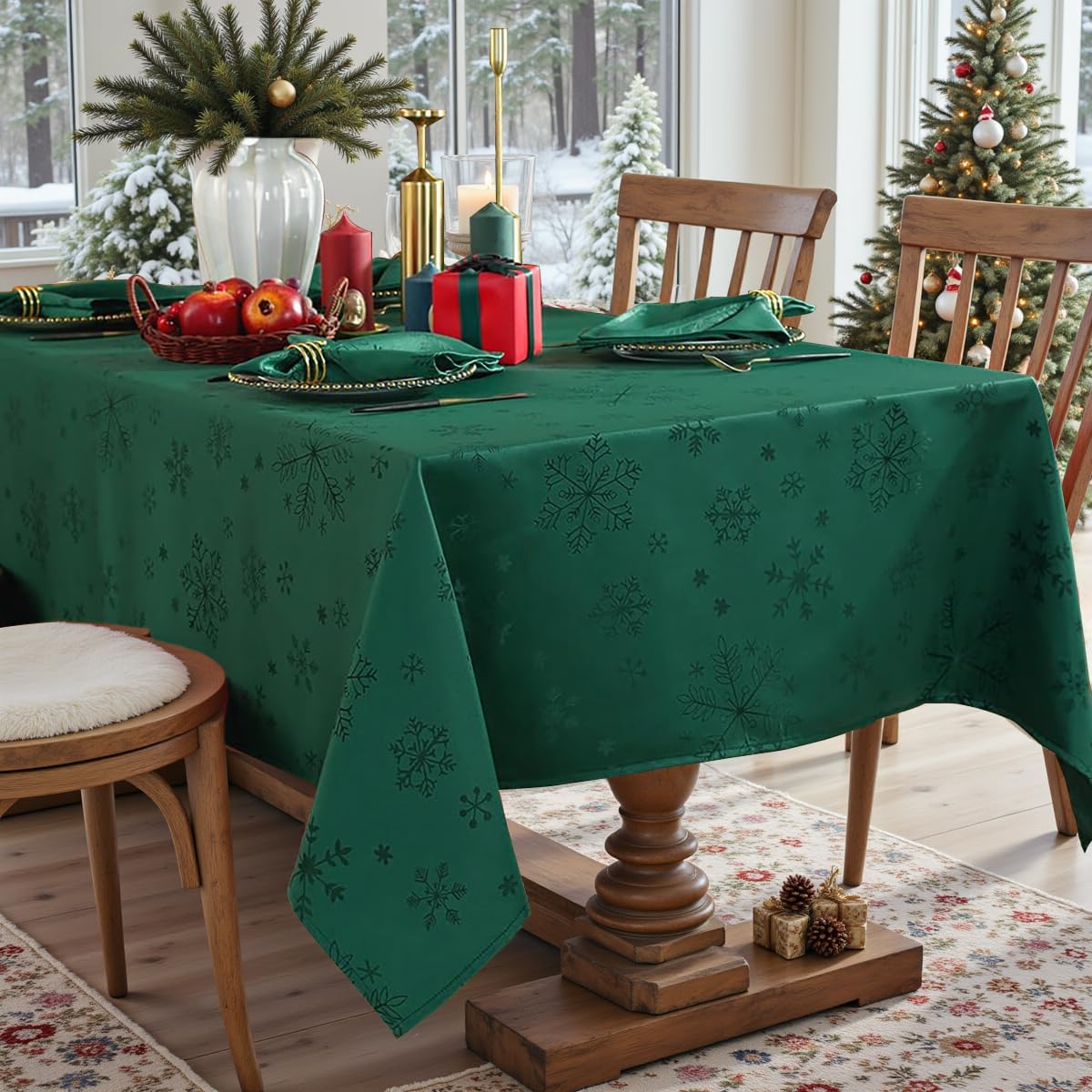 Detalle del tejido jacquard con copos de nieve de MATIRUG