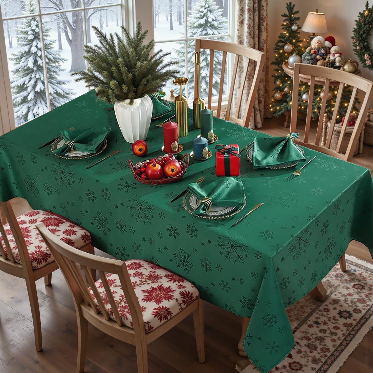 MATIRUG mantel bordes verdes, armonía de colores para la mesa.