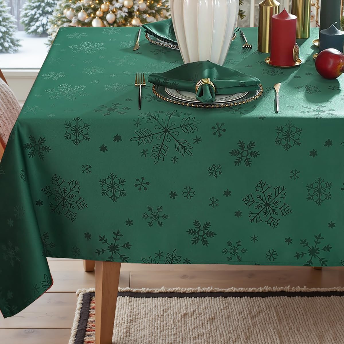 MATIRUG mantel navideño rectangular 52x70 copos de nieve en jacquard elegante