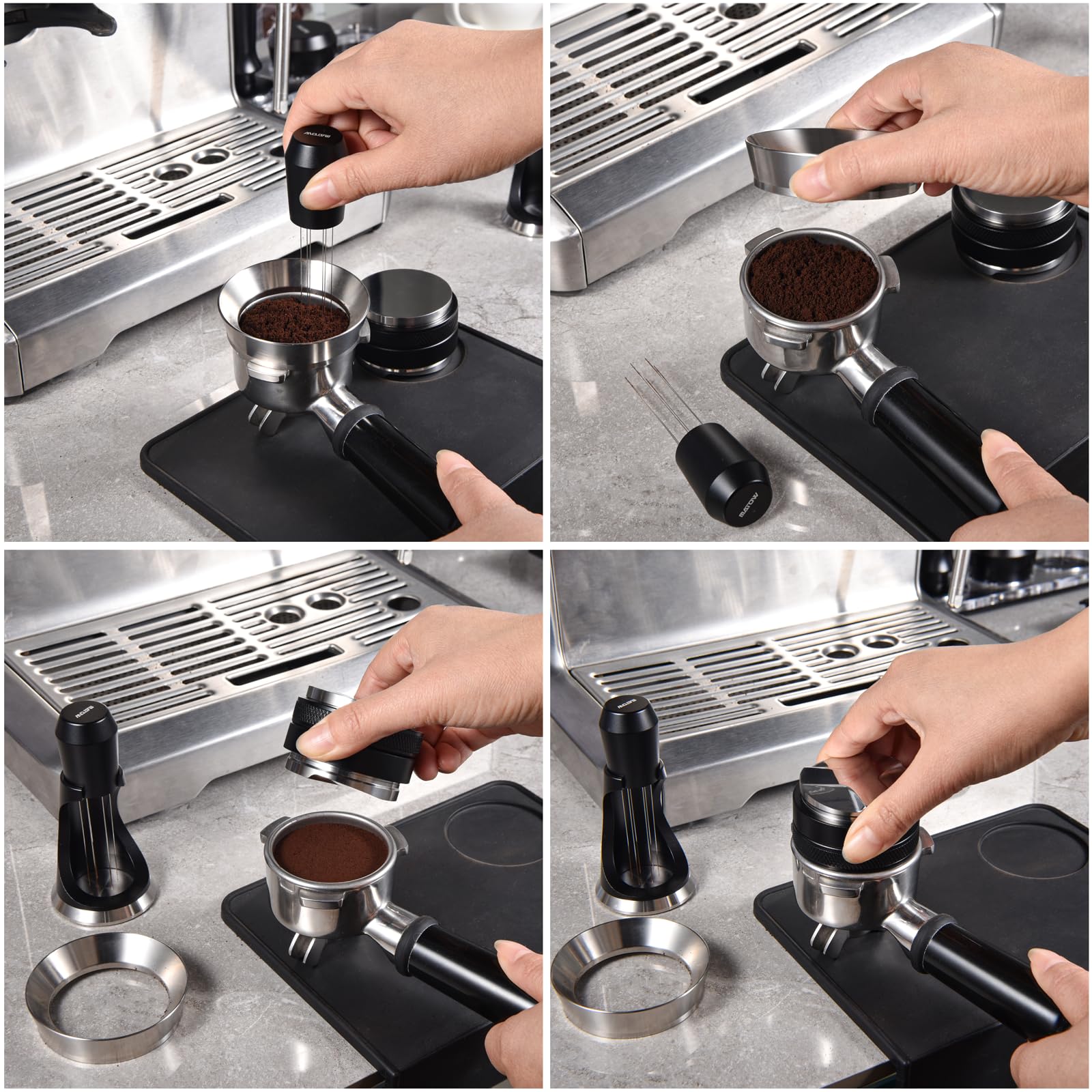 MATOW dosificación sin salpicaduras con 54mm para espresso preciso.