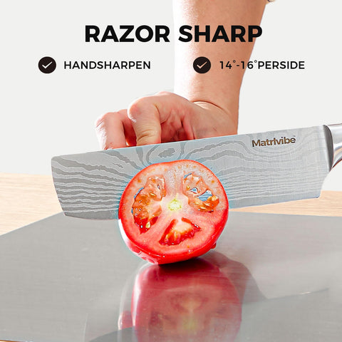 MATRLVIBE Nakiri, corte preciso de verduras para preparaciones rápidas.
