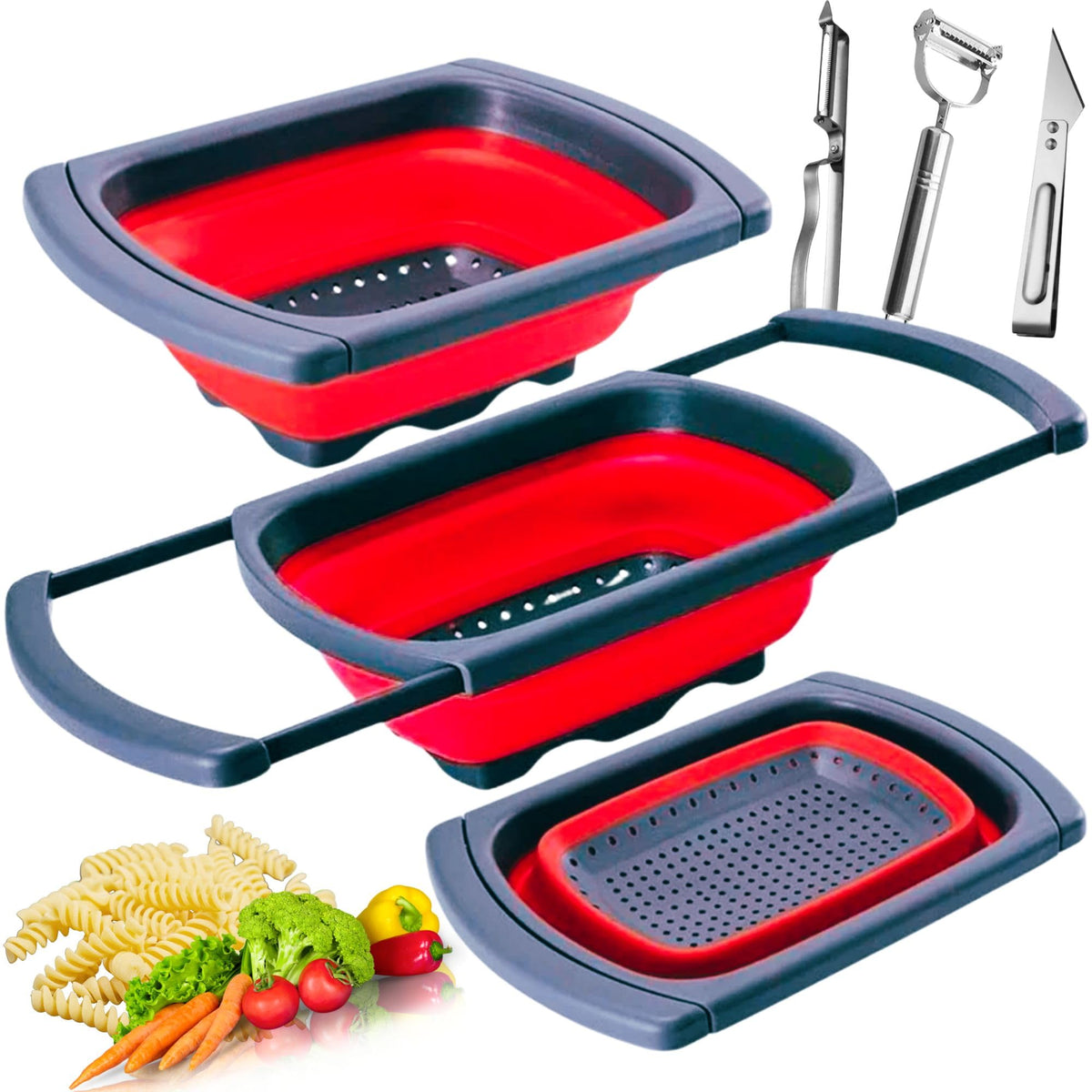MAUCA colador plegable de silicona para pasta, ahorro de espacio en la cocina