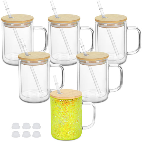 Vaso globo de nieve Maucircol 15oz con manija, ideal para personalizar con decoraciones.