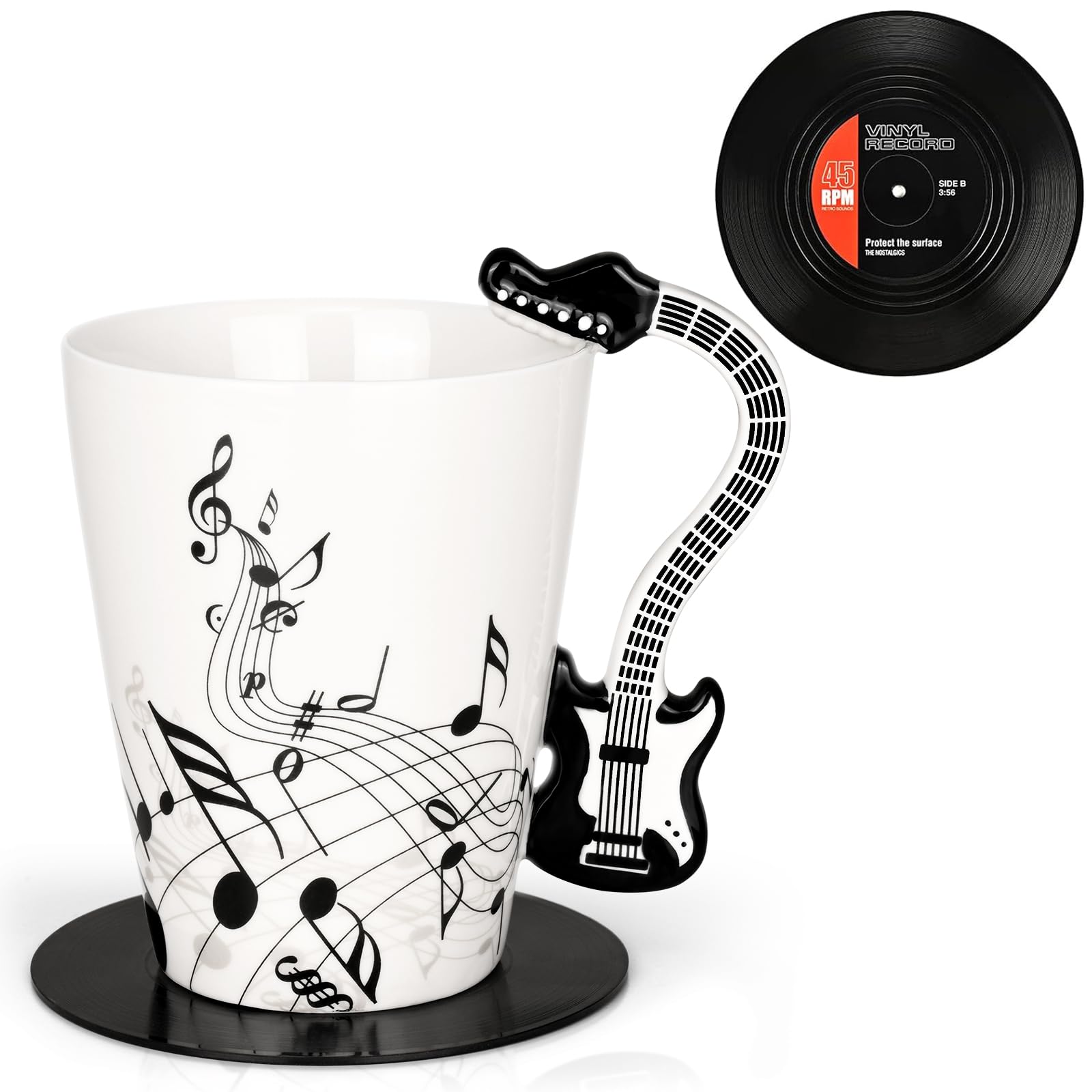 Taza Maustic guitarra negra 13oz, perfecta para café diario.