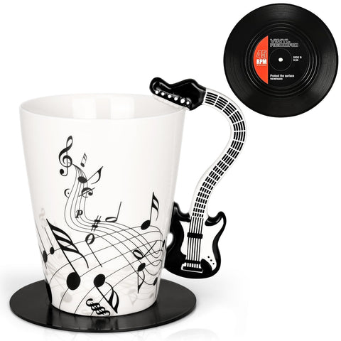 Taza Maustic guitarra negra 13oz, perfecta para café diario.