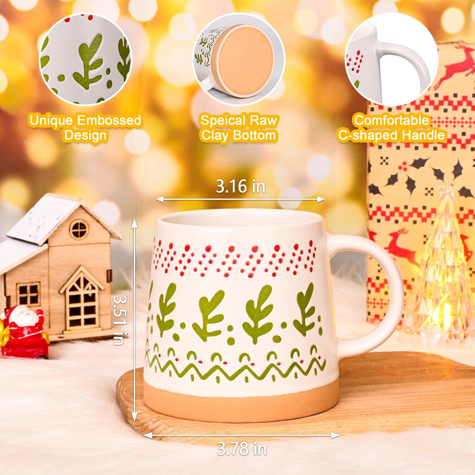 Diseño con árboles, copos y follaje en tazas Maustic.
