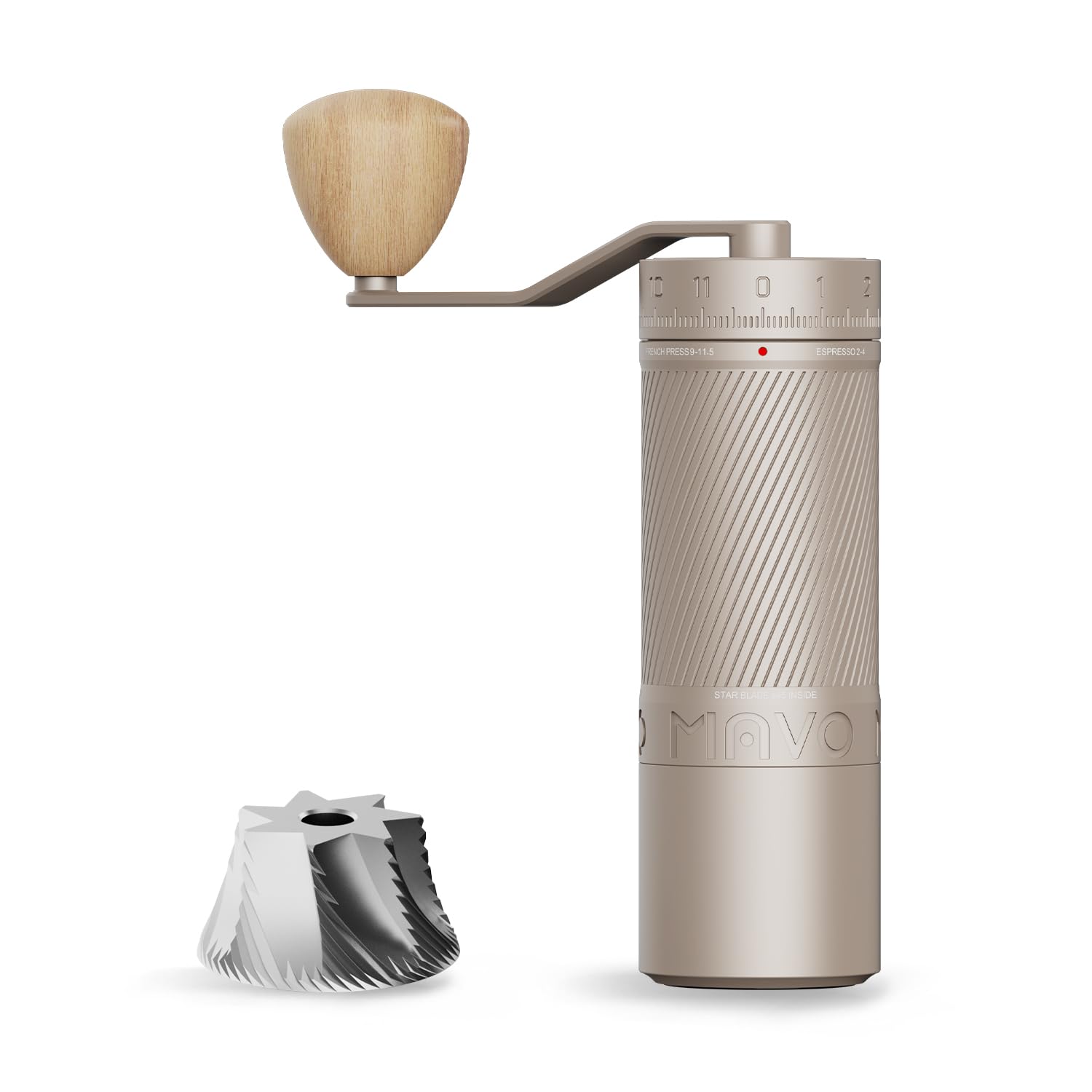MAVO Phantox Pro molinillo manual 45mm nucleo para molienda uniforme.