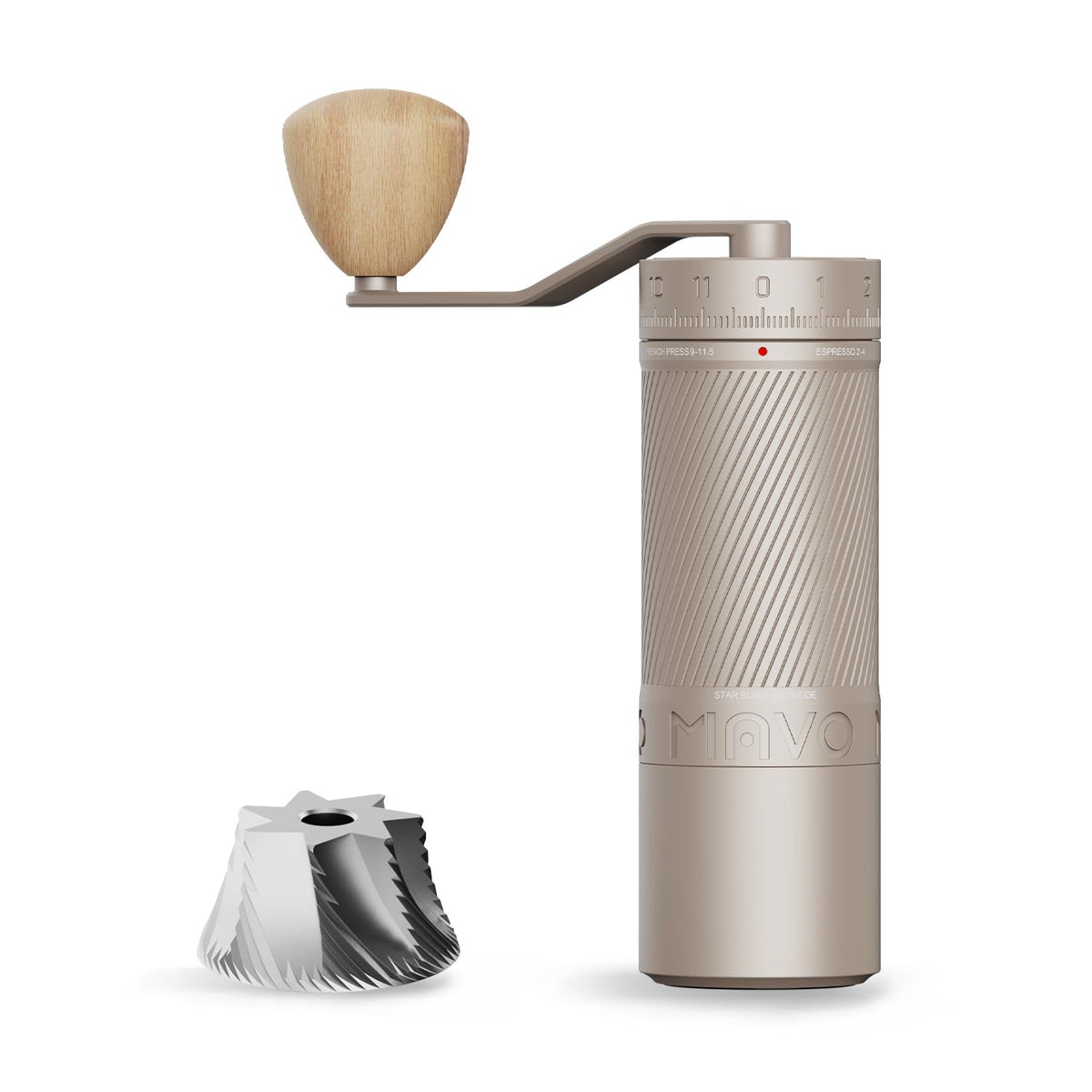 MAVO Phantox Pro molinillo manual 45mm nucleo para molienda uniforme.