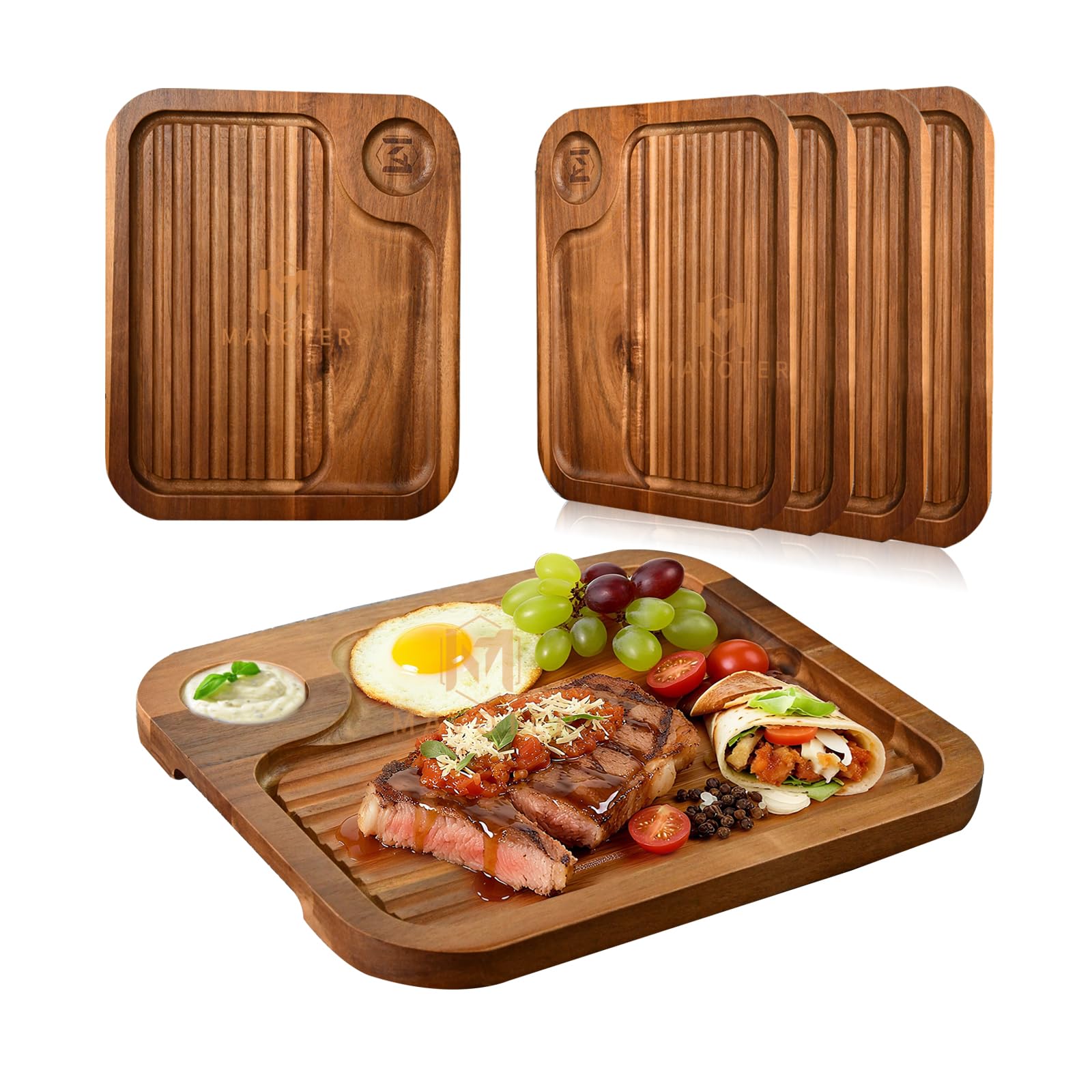 MAVOTER plato-filete-acacia-madera: presentación elegante para filetes jugosos en la mesa.