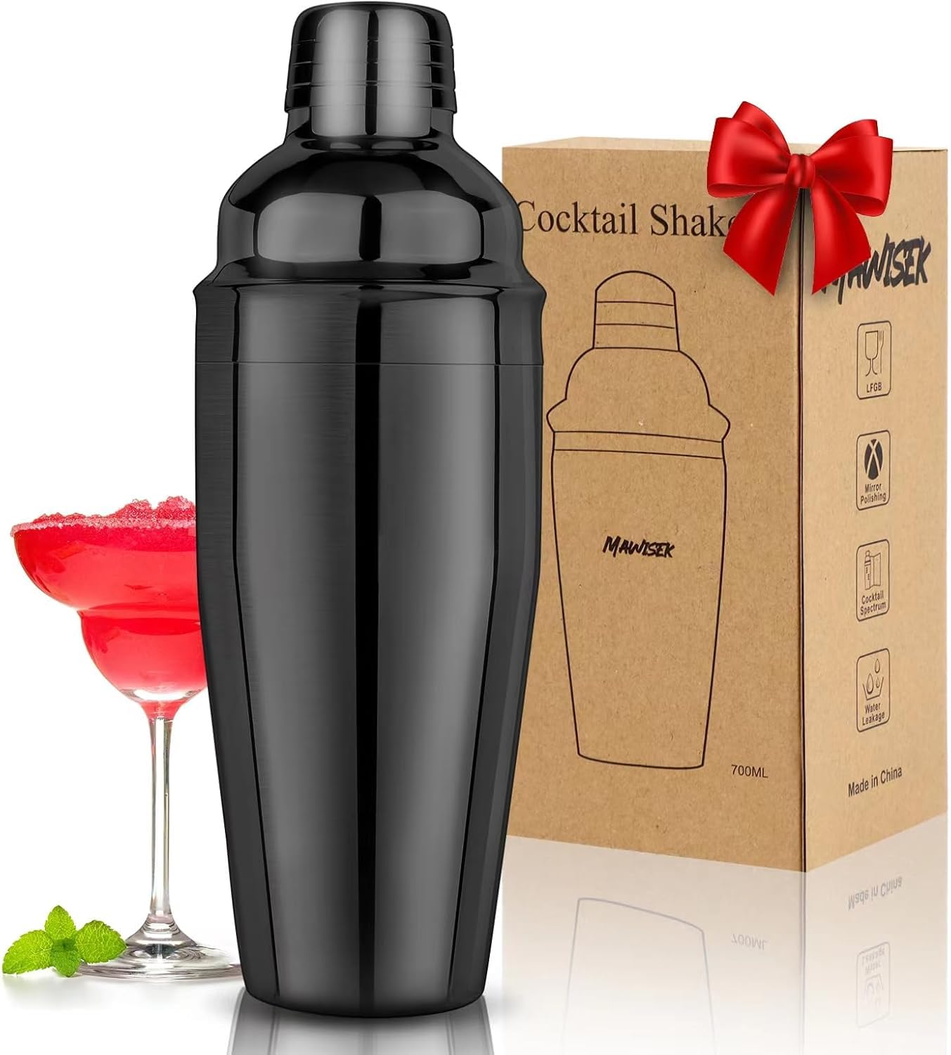 Mawisek coctelera 750 ml negro, lista para mezclar cócteles en casa