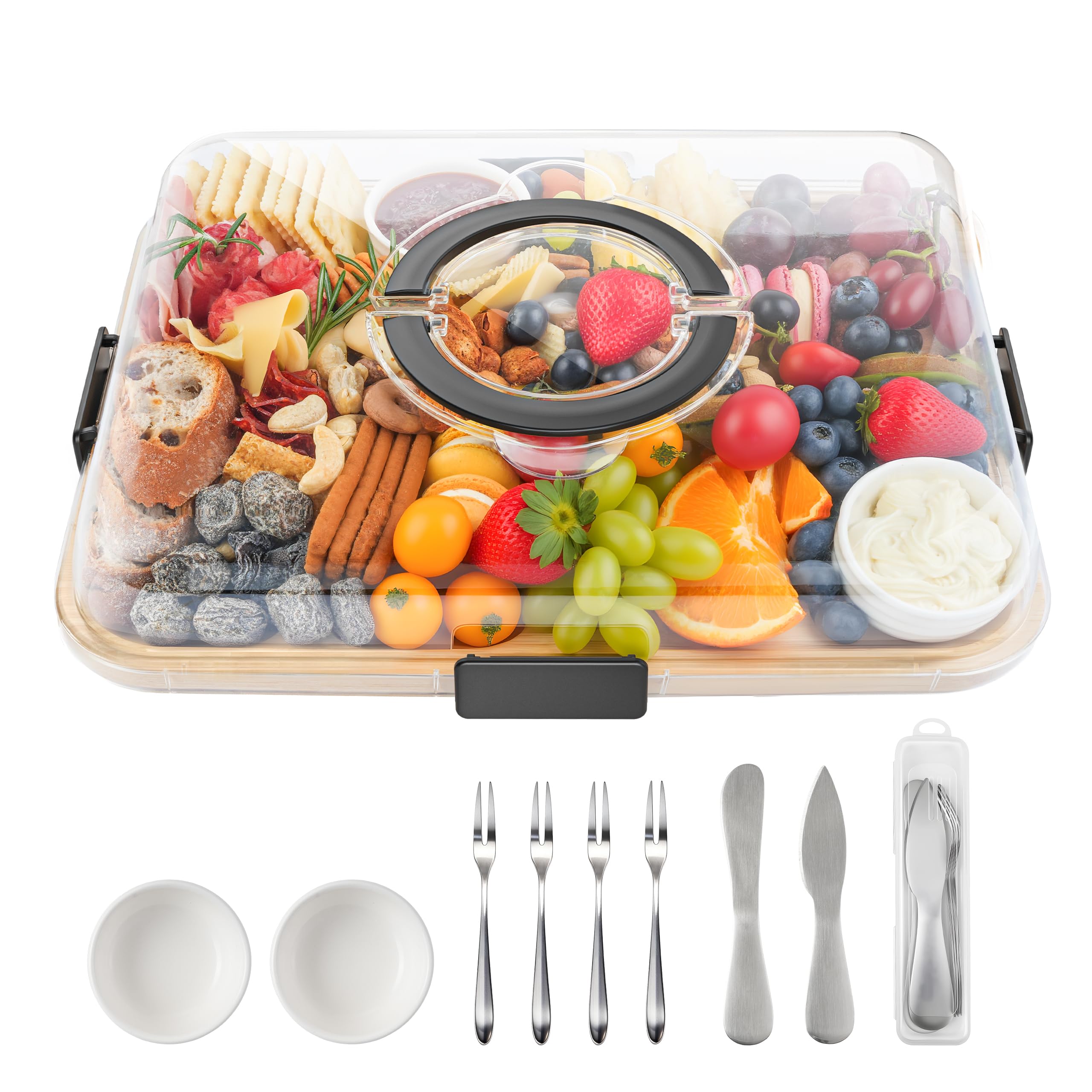 Tabla Maxboro charcutería con tapa y asa para transporte seguro.