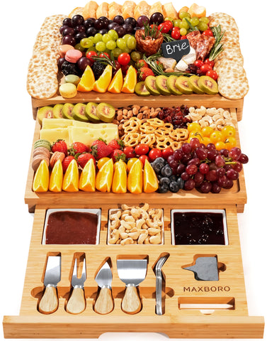 Maxboro tabla de charcutería extra grande lista para servir a 8-12 invitados