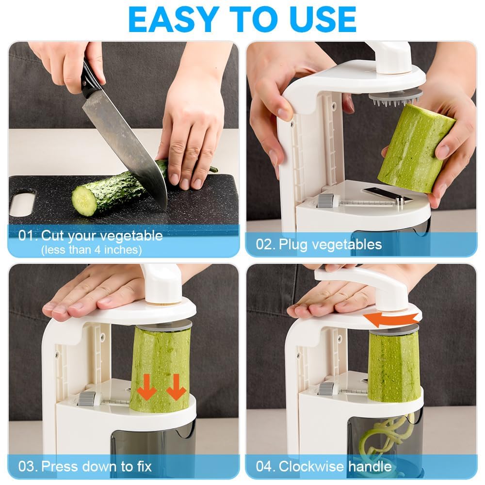 Maxceysen espiralizador recipiente 2 tazas evita desorden al cortar.