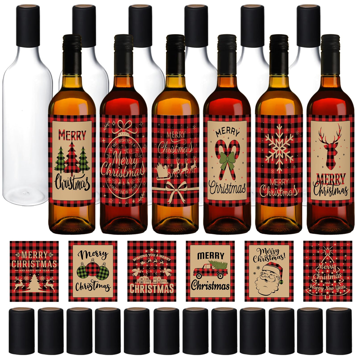 Botellas de plástico Maxcheck 750 ml para vino, ideales para decoración navideña.
