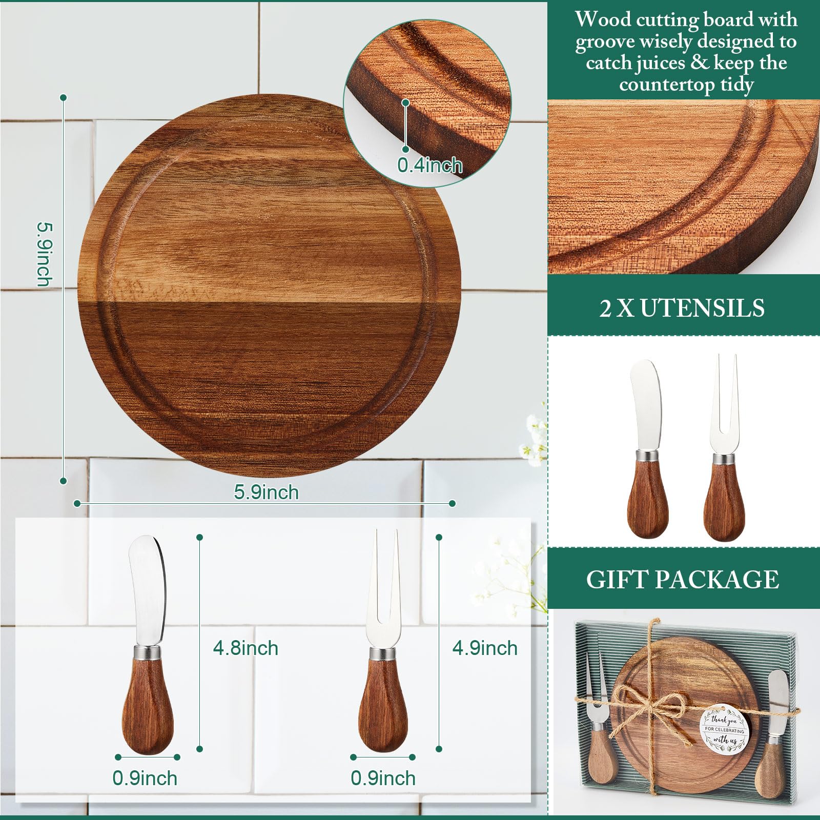 Maxcheck cuchillos y tenedores para charcutería en acacia, duraderos y seguros.