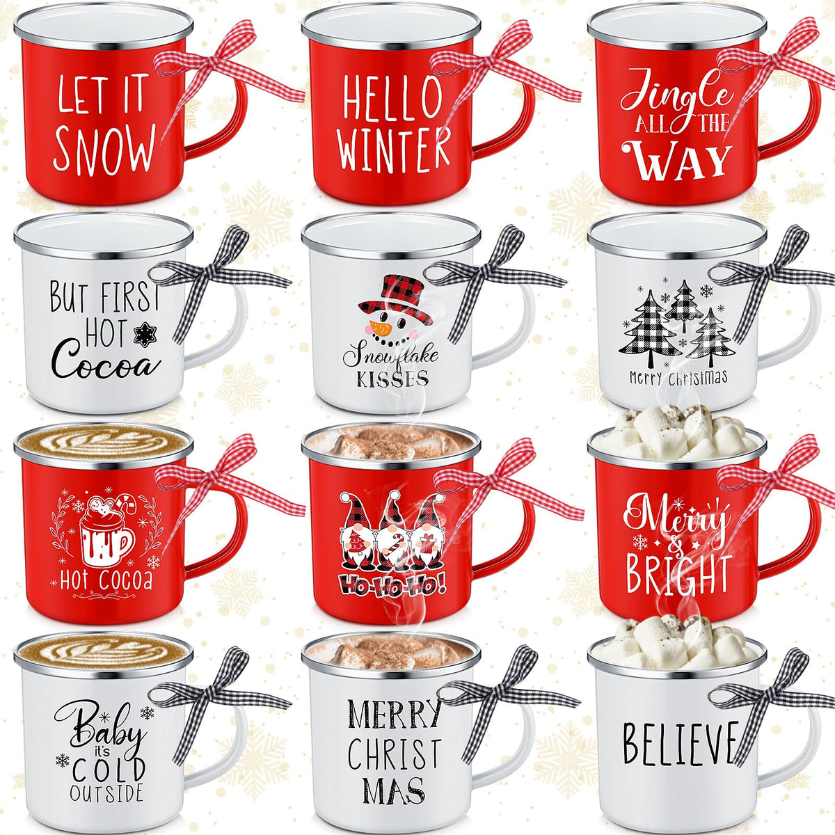 Maxcheck juego de tazas mini navideñas esmaltadas, ideal para café café espresso en mesa festiva.