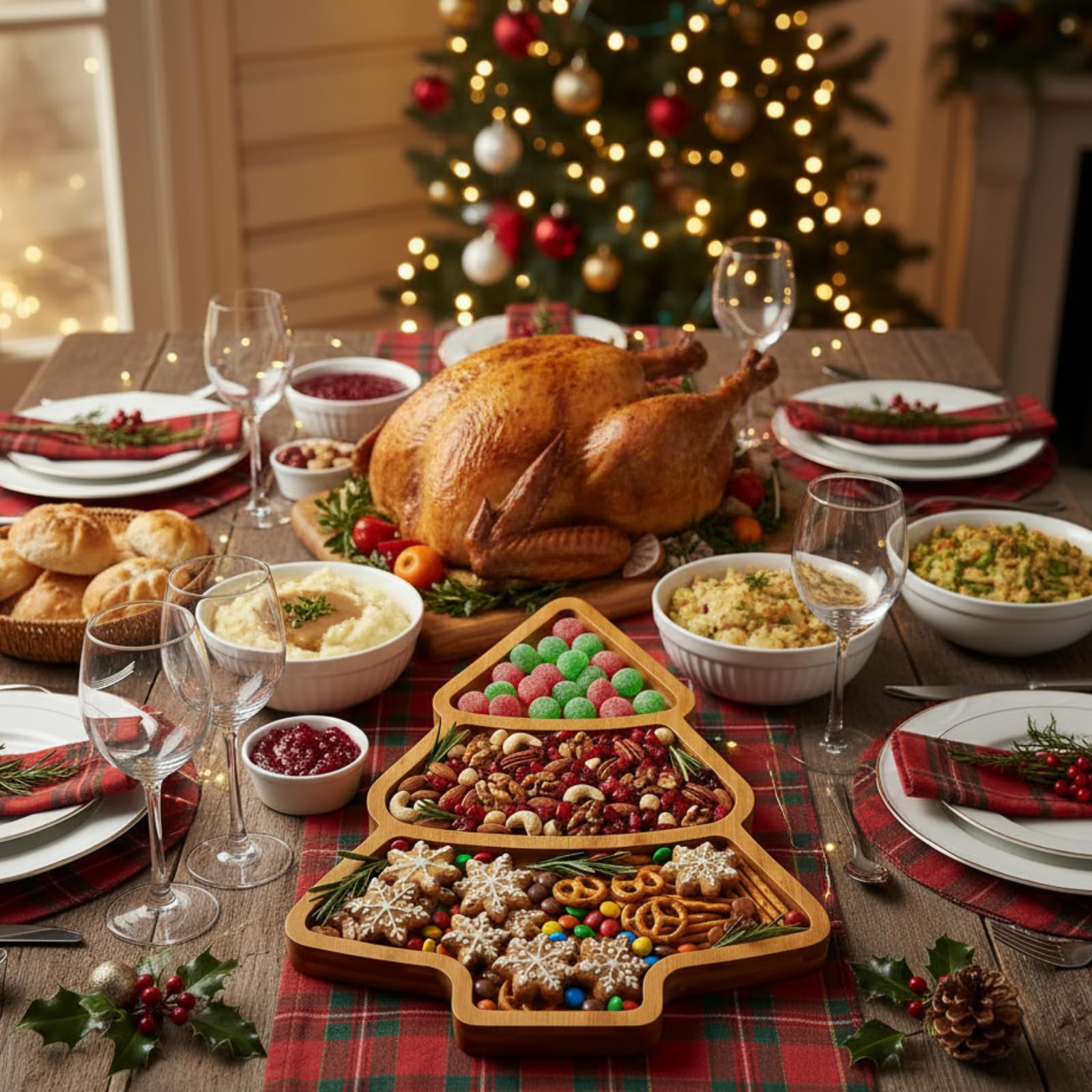 Maxcheck tablero de quesos en forma de árbol navideño ideal para presentaciones festivas.