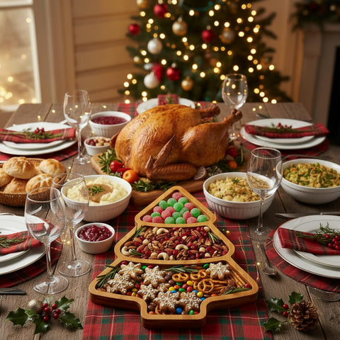 Maxcheck tablero de quesos en forma de árbol navideño ideal para presentaciones festivas.