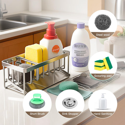 MAXCOOK Sink Caddy diseño ajustable para organizar esponjas y limpiadores.