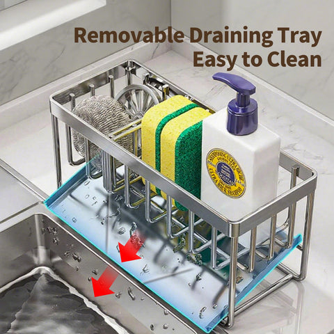 MAXCOOK Sink Caddy divisor y jabonera mantiene orden en zonas separadas.