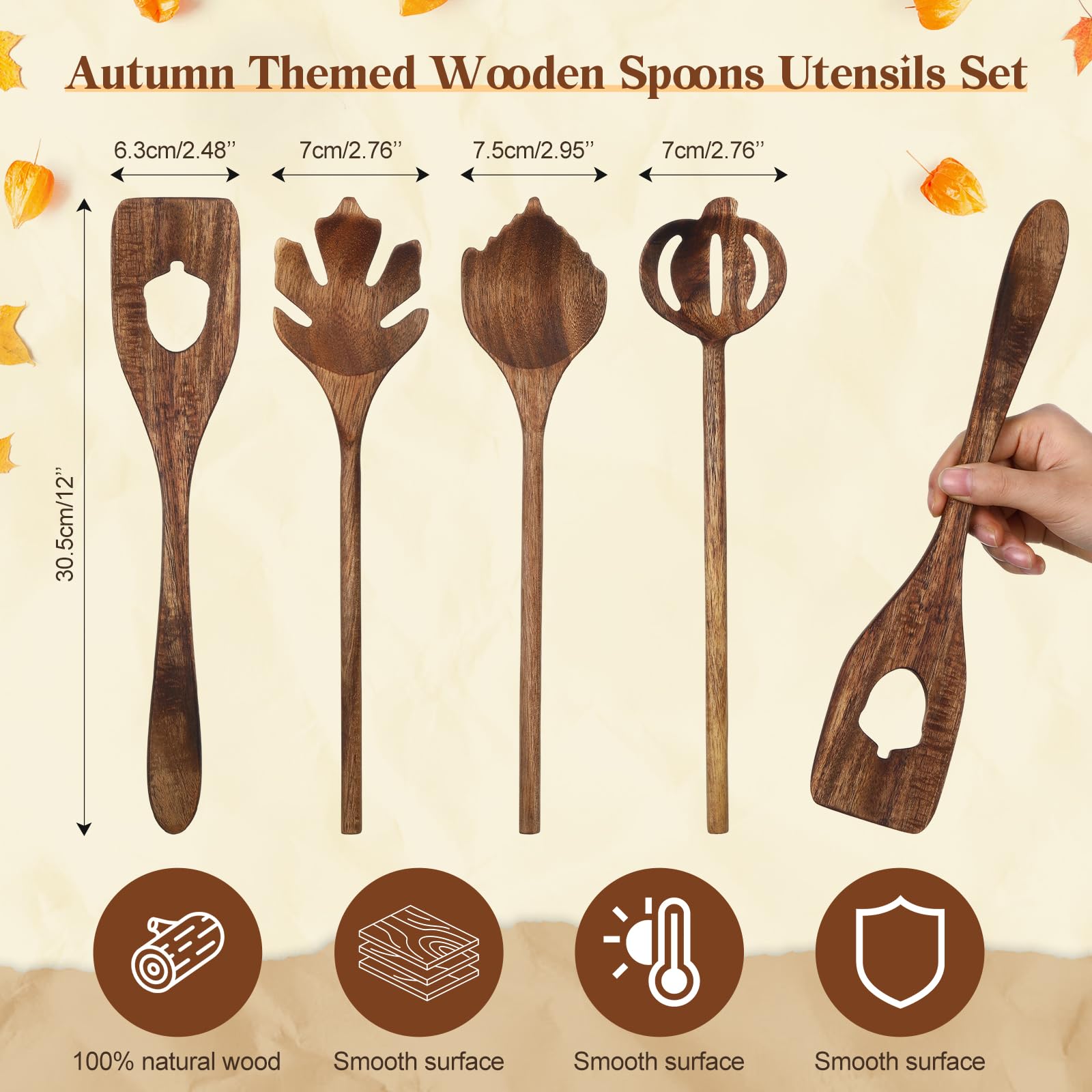 Maxdot cucharas de madera con castañas, diseño artesanal para cocina.