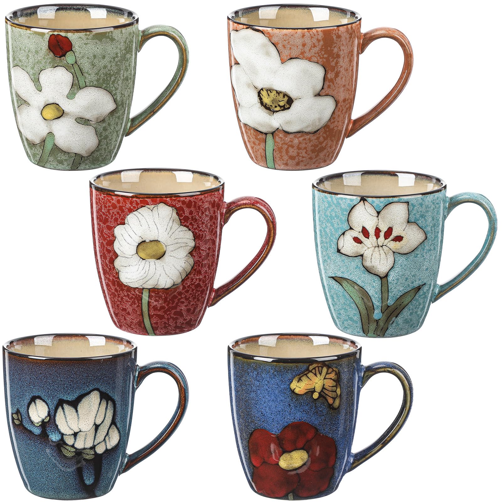 Maxdot: juego de 6 tazas cerámica florales, ideal para café diario