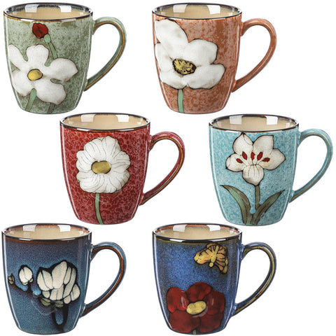 Maxdot: juego de 6 tazas cerámica florales, ideal para café diario