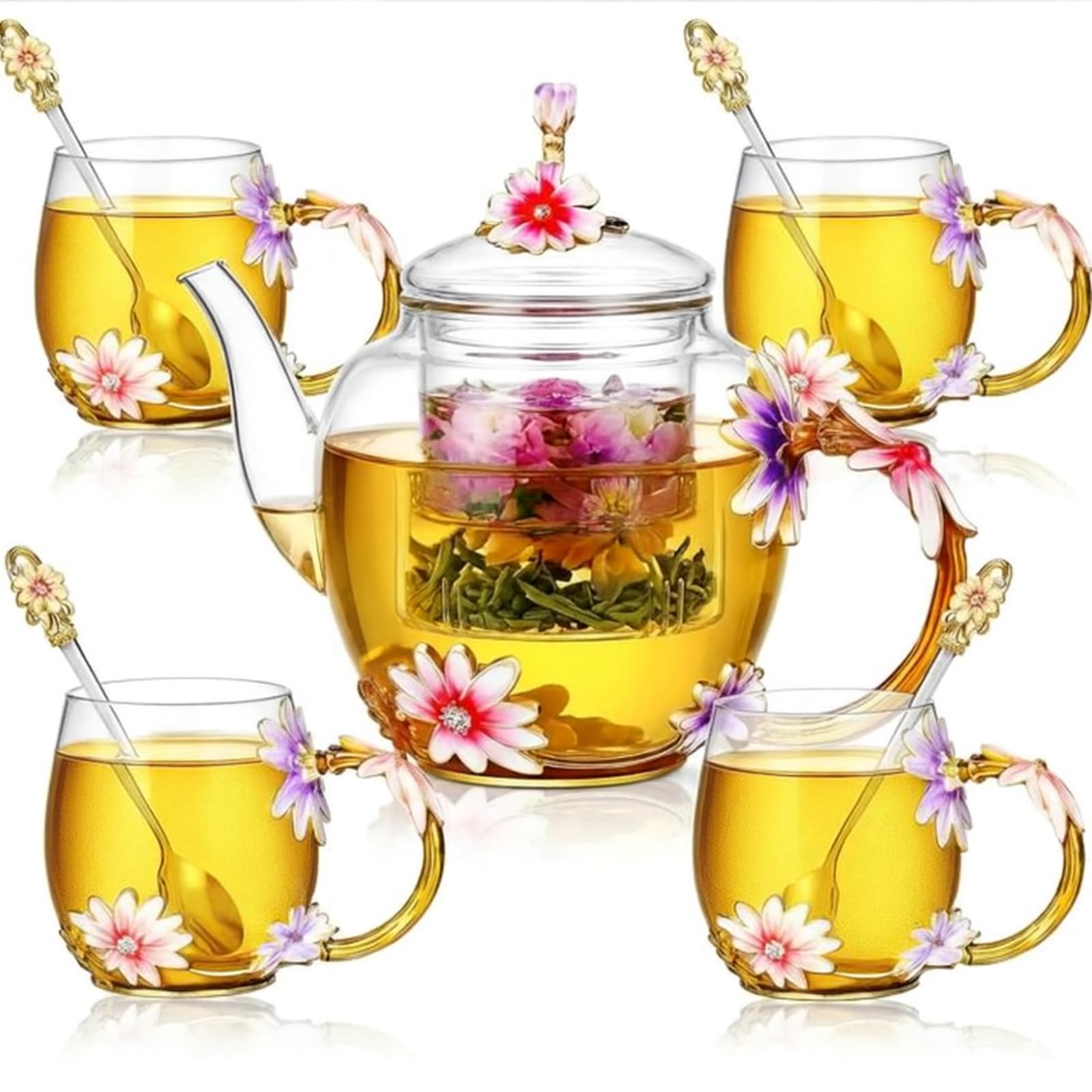 Tetera floral Maxdot de 1500 ml, ideal para reuniones familiares.